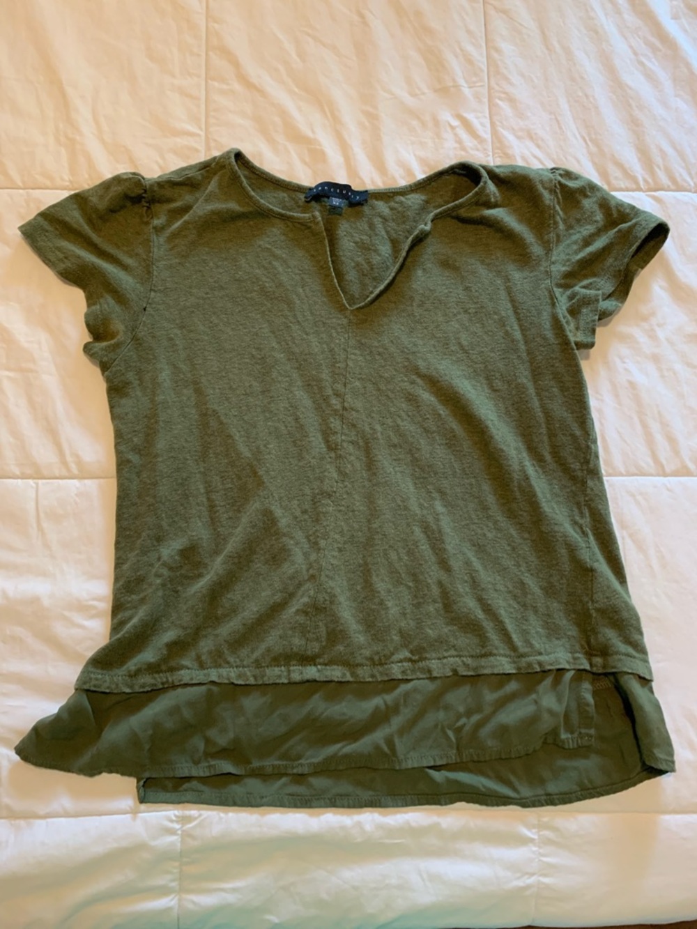 Sanctuary Olive Short Sleeve Layered-Hem Tee